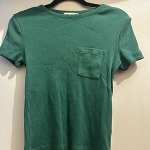 Madewell Green Ribbed Pocket Crewneck